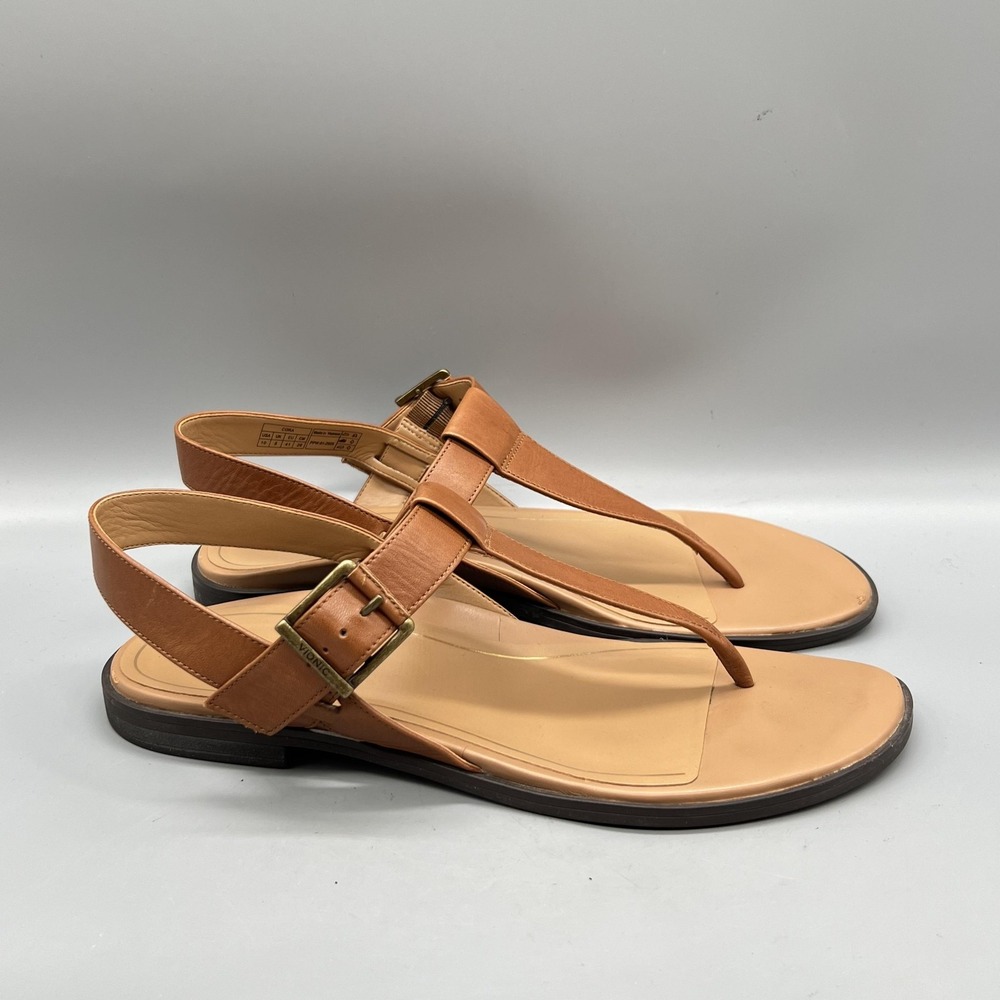 Vionic Sandals Womens 10 Brown Leather Cora Thong Ankle Strap Comfort Shoes